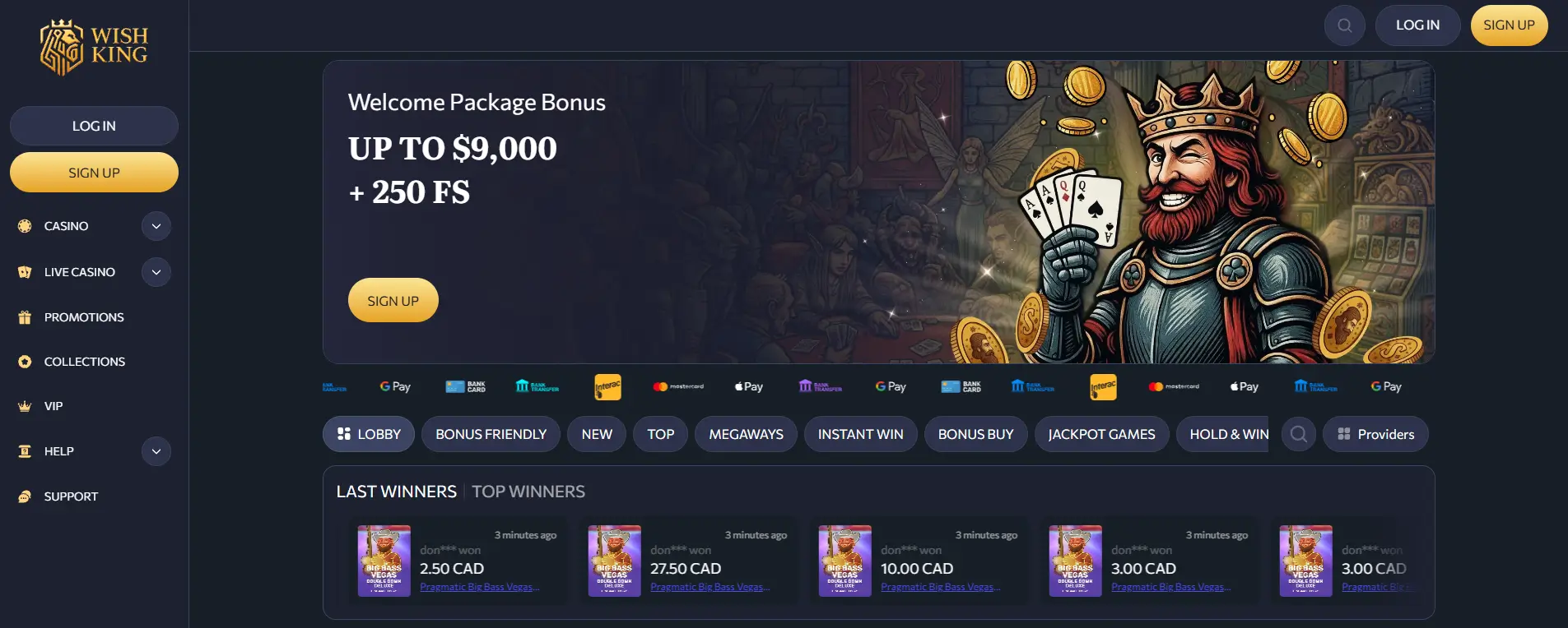 Wishking Casino screen